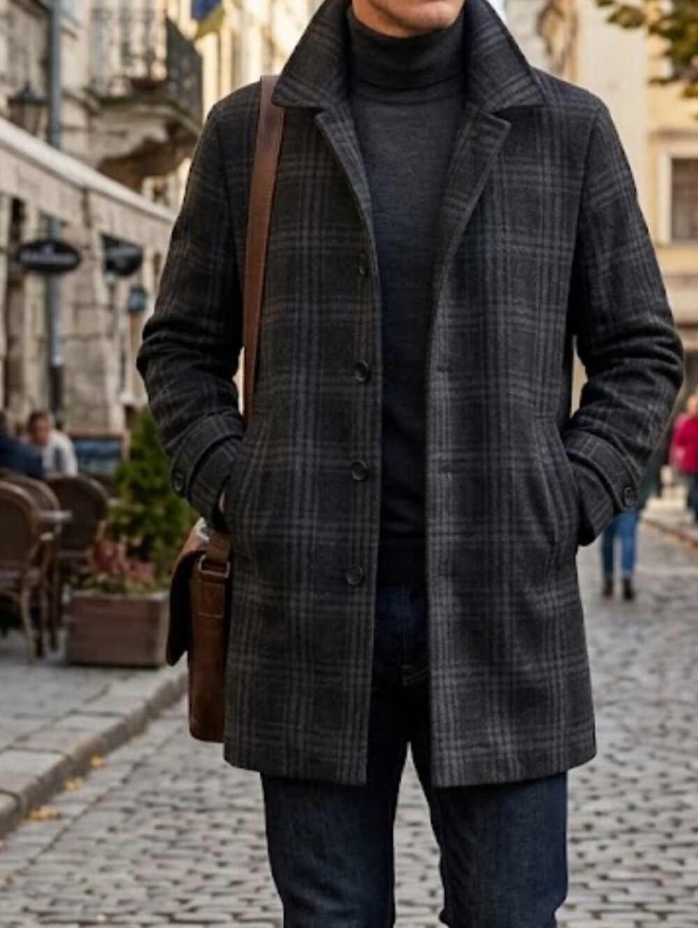 Banana Republic Wool Charcoal Plaid Pea Coat Mens Sz S.